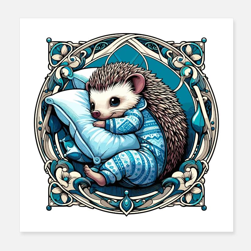 Hedgehog Cuddle Cuddly Pillow Gift Poster 8" x 8" (20x20 cm)