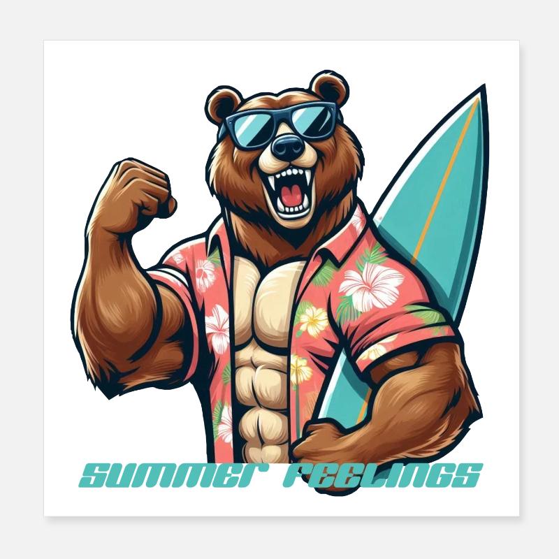 Coole Bären Surfer Illustration Poster 20x20 cm