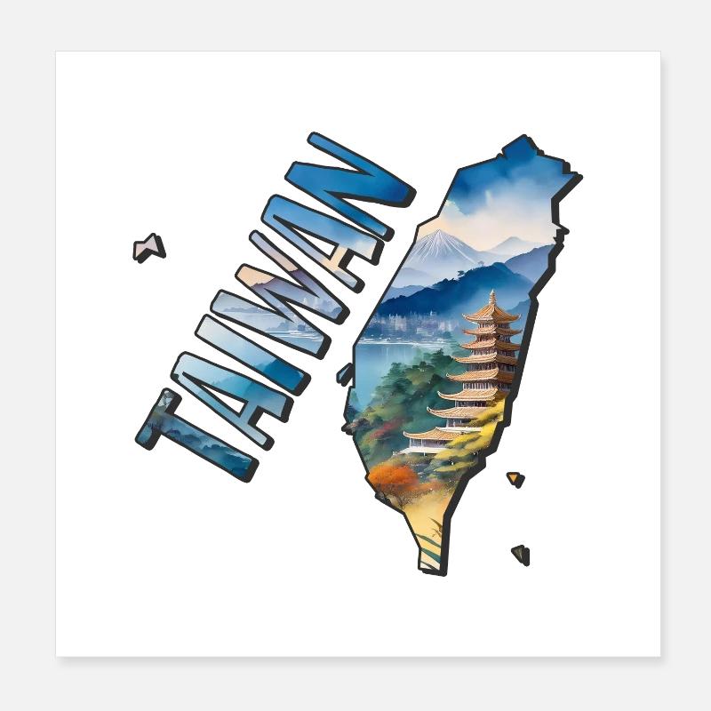 Watercolor Wall Map Taiwan Poster 8" x 8" (20x20 cm)