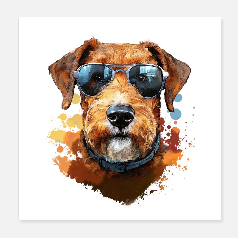Airedale Terrier mit Sonenbrille Poster 20x20 cm