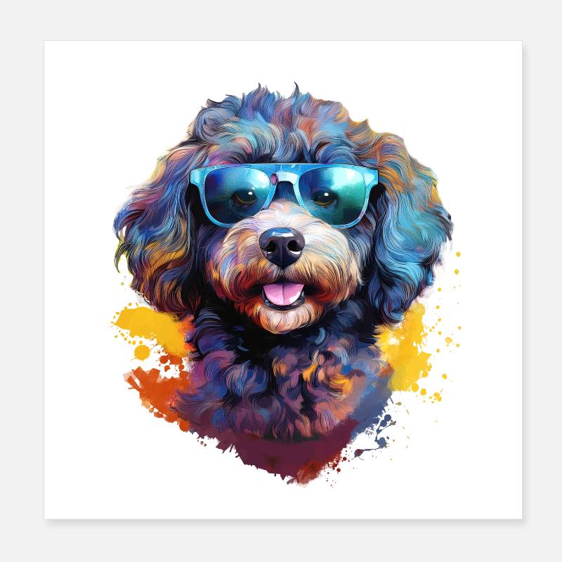 Small poodle with sunglasses Poster 8" x 8" (20x20 cm)