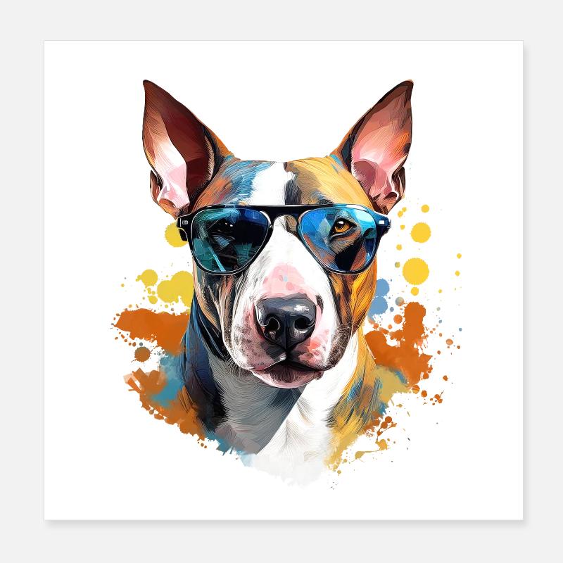 Bull terrier avec lunettes de soleil - Poster 20 x 20 cm - blanc