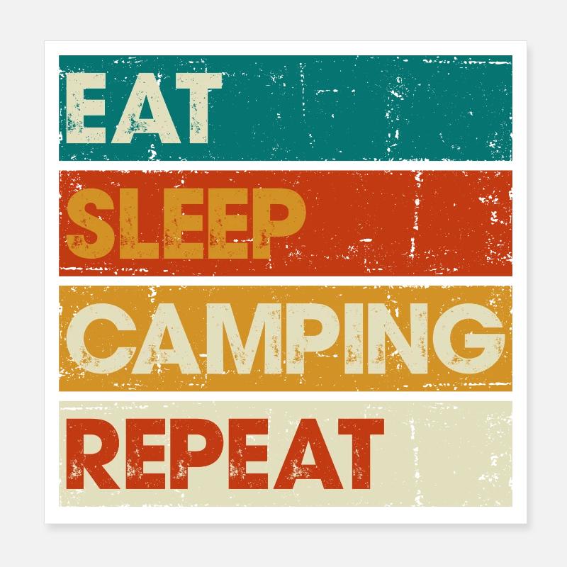 Eat Sleep Camping Repeat Striped Graphic Poster 8" x 8" (20x20 cm)
