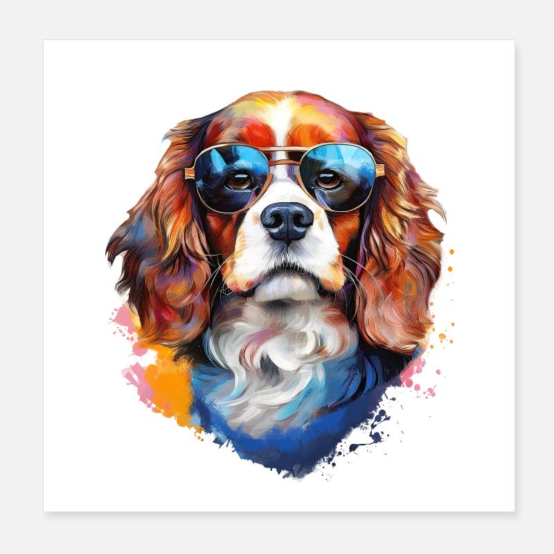 Cavalier Kings Charles Spaniel avec lunettes de soleil Poster 20 x 20 cm