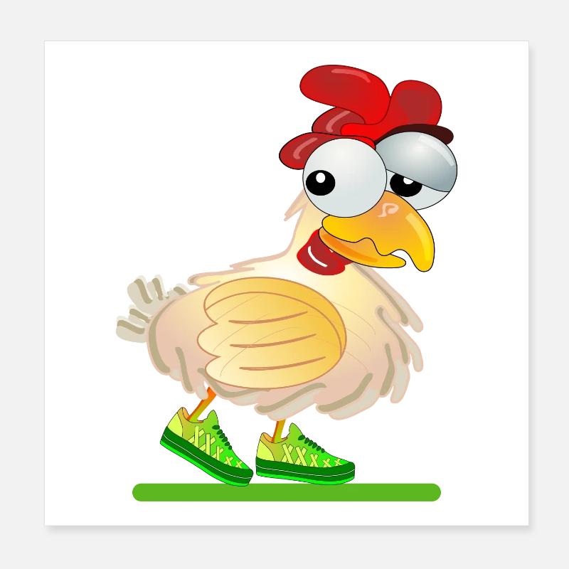 CHICKENS COMIC RUNNING RACE Poster 8" x 8" (20x20 cm)