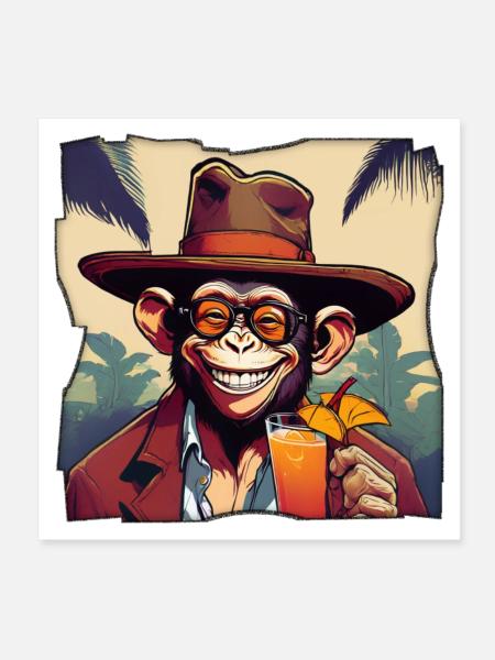 Monkey with cocktail! - Poster 8" x 8" (20x20 cm) - white - Front