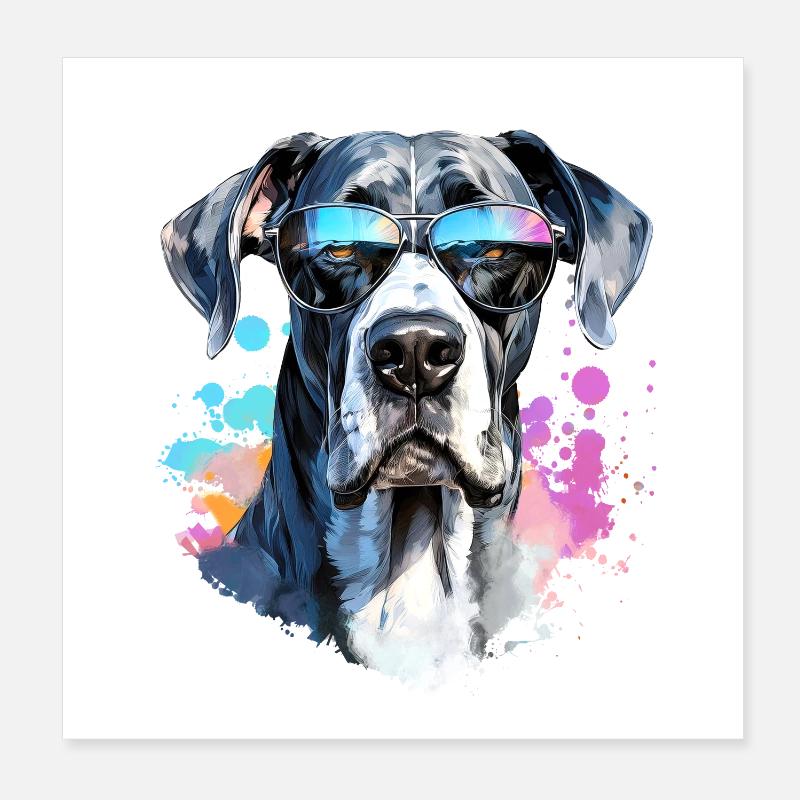 Great Dane with sunglasses Poster 8" x 8" (20x20 cm)