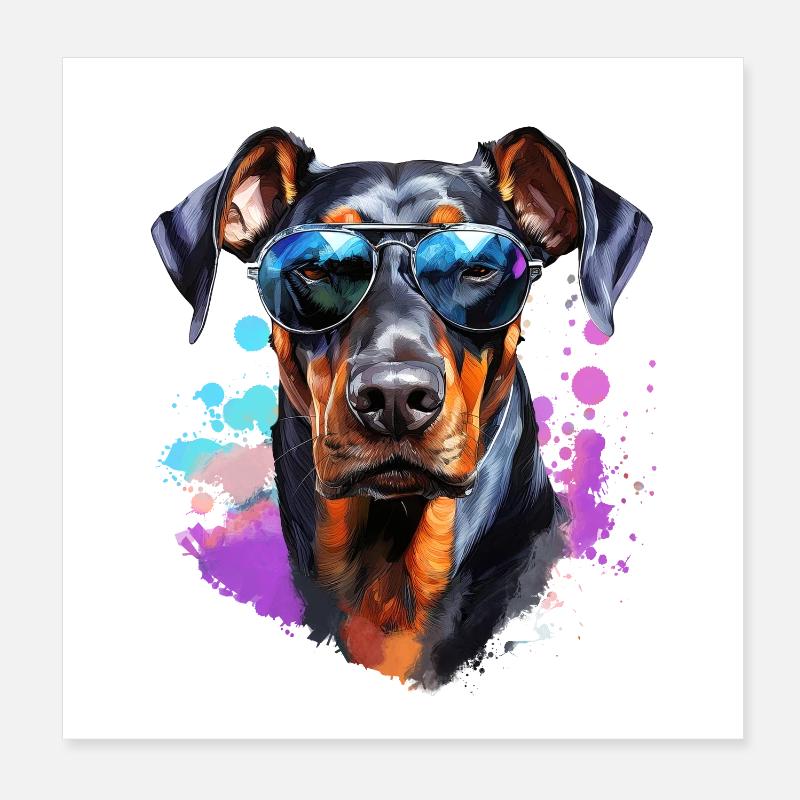 Doberman with sunglasses Poster 8" x 8" (20x20 cm)