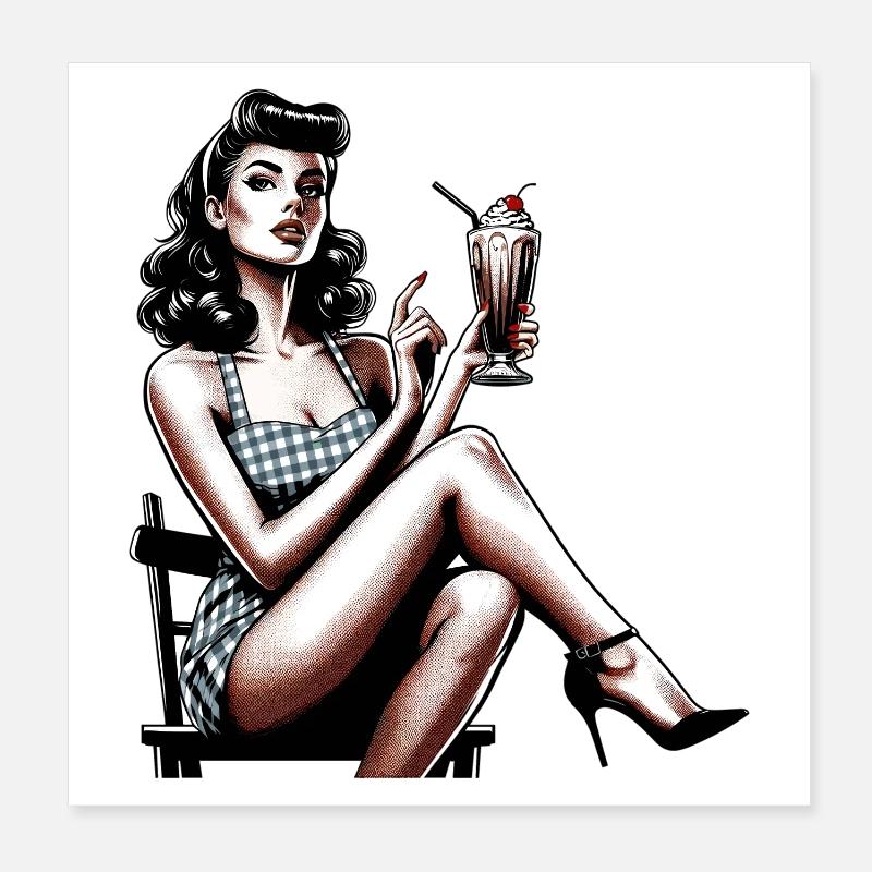 Cadeau vintage rétro milkshake rockabilly Poster 20 x 20 cm