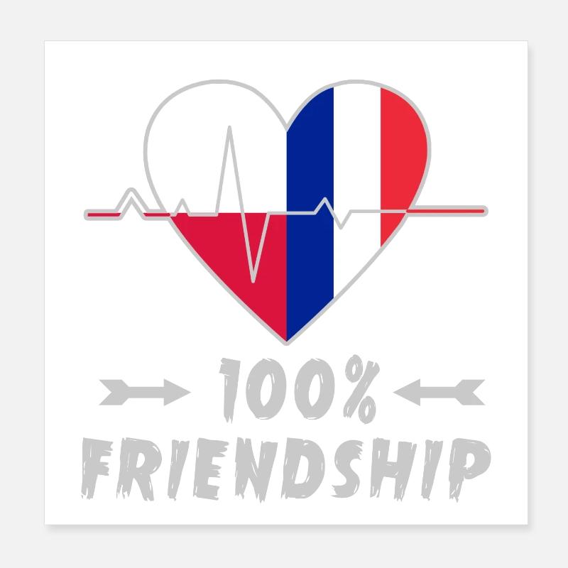 Polen und Frankreich 100% Freundschaft Poster 20x20 cm