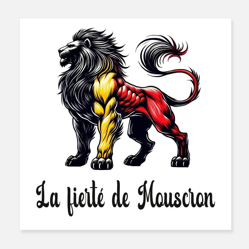 Mouscron Löwe Flaggen Design Poster 20x20 cm