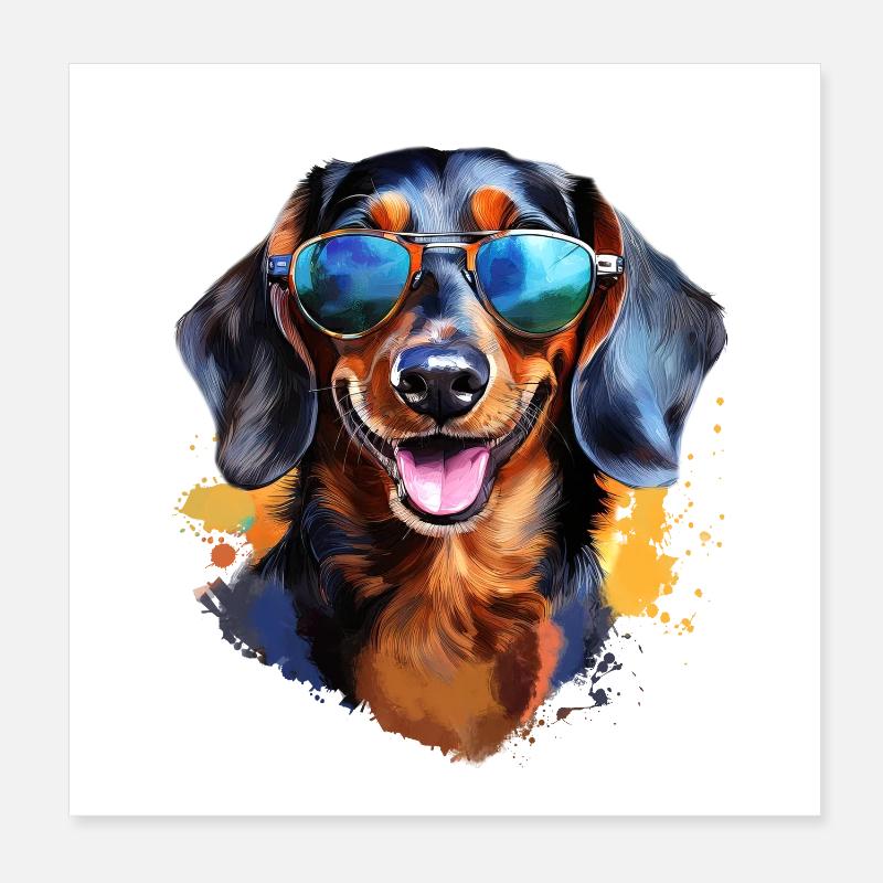 Teckel avec lunettes de soleil Poster 20 x 20 cm