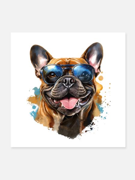 Frenchie with sunglasses - Poster 8" x 8" (20x20 cm) - white - Front