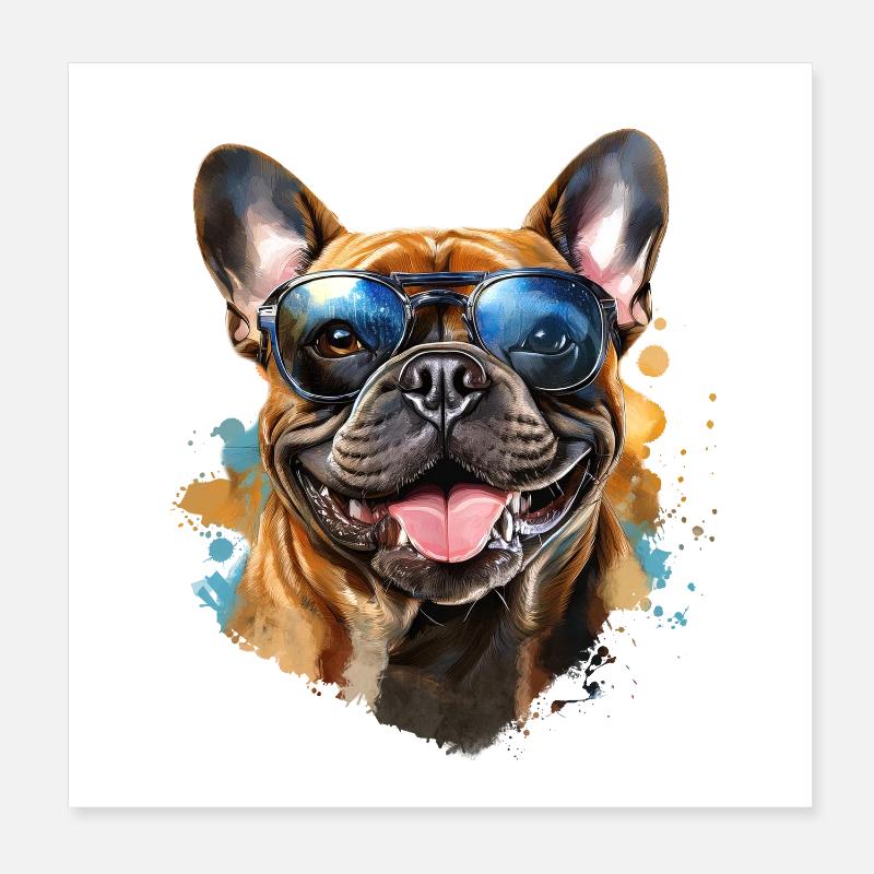 Frenchie avec lunettes de soleil Poster 20 x 20 cm