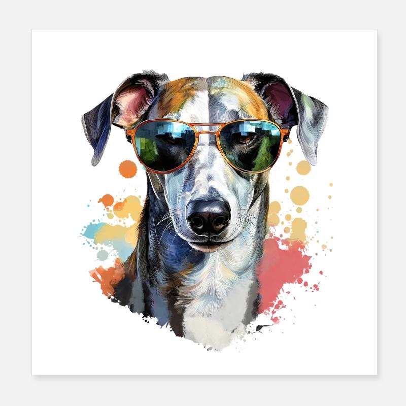 Greyhound with sunglasses Poster 8" x 8" (20x20 cm)