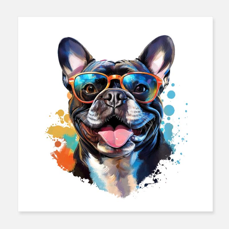 Frenchie avec lunettes de soleil Poster 20 x 20 cm