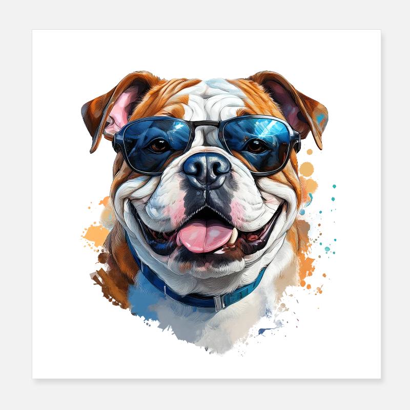Bouledogue avec lunettes de soleil Poster 20 x 20 cm