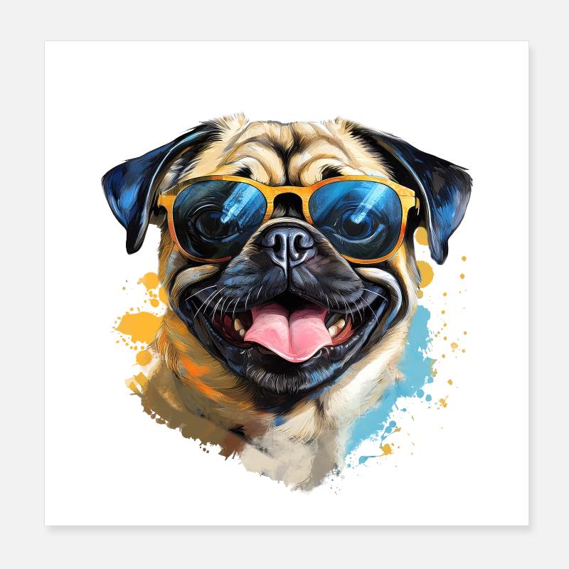 Mops mit Sonnenbrille Poster 20x20 cm