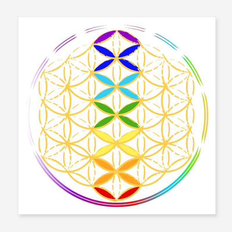Lebensblume mit den Chakren - Poster 20x20 cm - Weiß