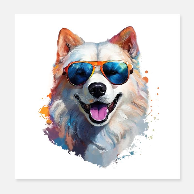 Samoyed with sunglasses Poster 8" x 8" (20x20 cm)