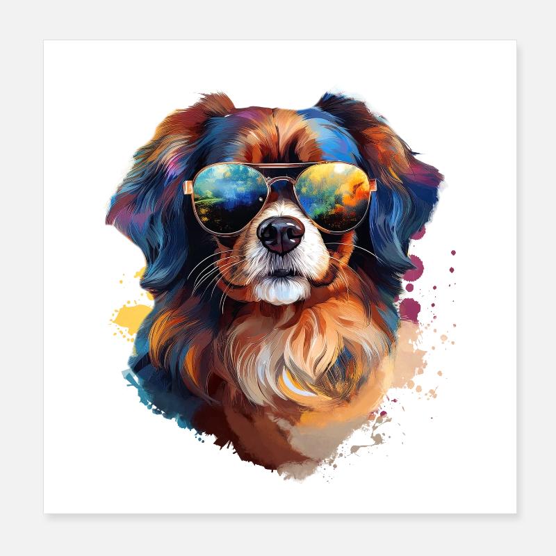 Tibet Spaniel mit Sonnenbrille - Poster 20x20 cm - Weiß
