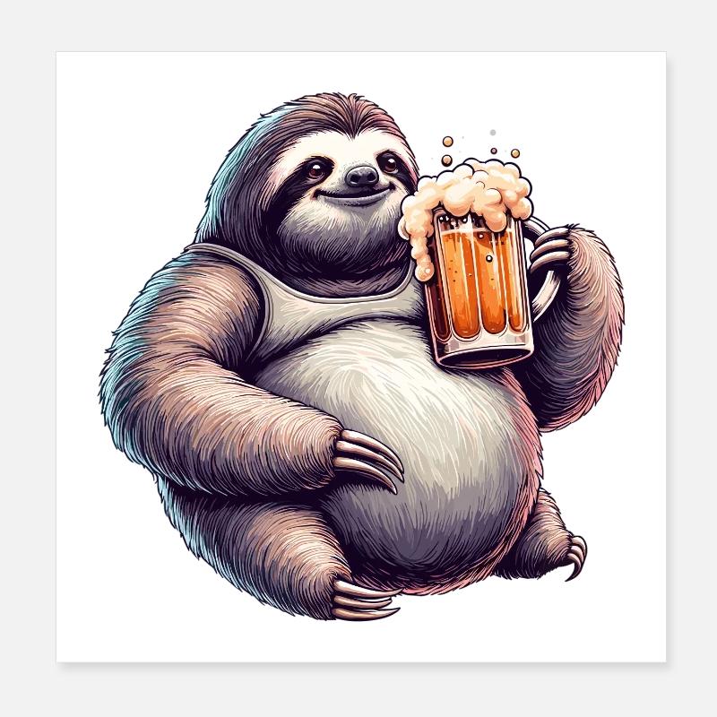 Dad Bod Beer Belly Beer Sloth Gift Poster 8" x 8" (20x20 cm)