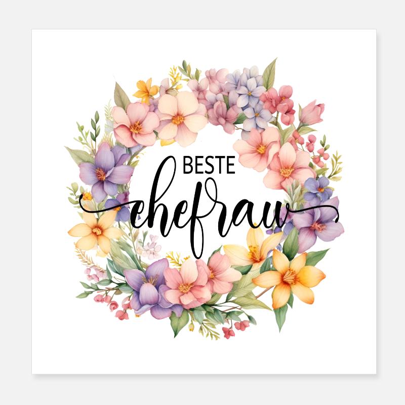 Beste Ehefrau! Floral, personalisierbar Poster 20x20 cm