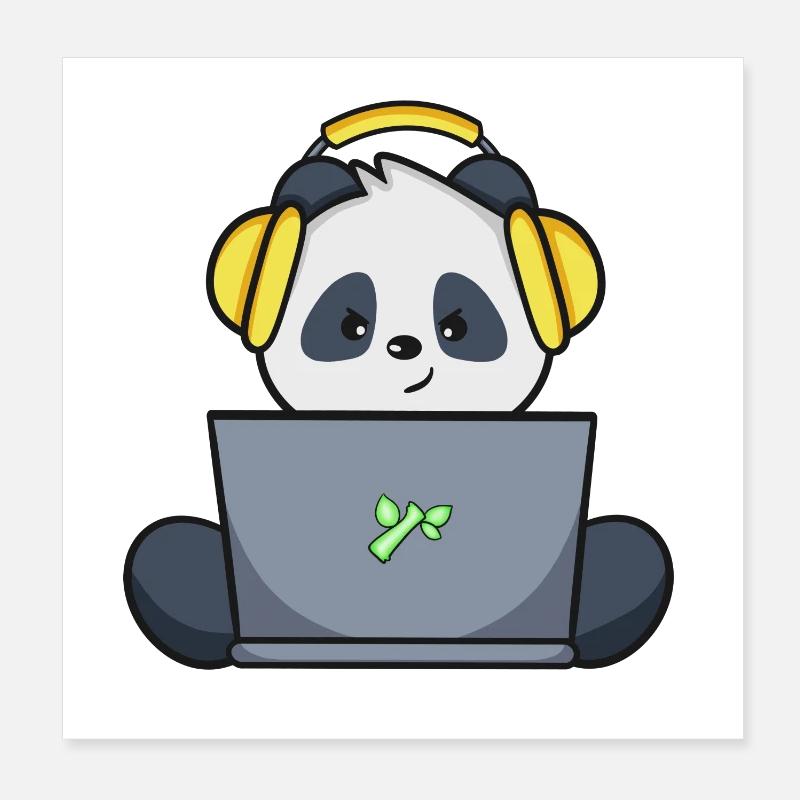 Gaming Panda mit gelbem Headset Poster 20x20 cm