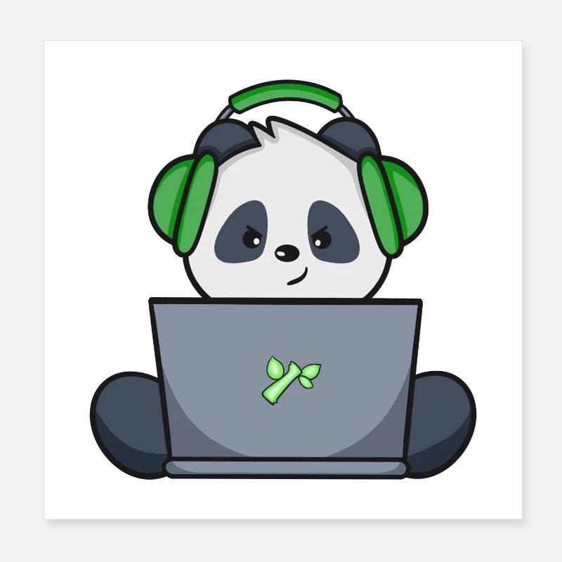 Gaming Panda with green headset Poster 8" x 8" (20x20 cm)