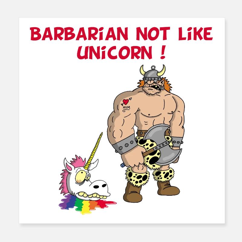 The barbarian and the unicorn Poster 8" x 8" (20x20 cm)