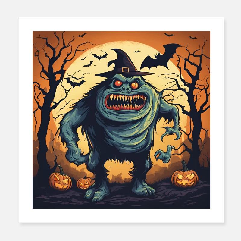 halloween, monstre effrayant, citrouille Poster 20 x 20 cm