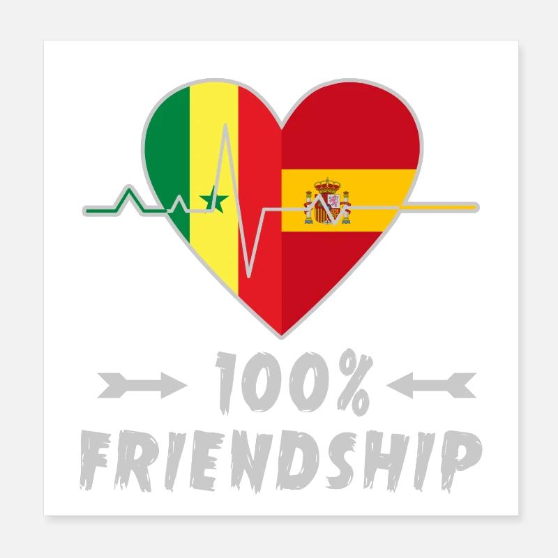 Senegal und Spanien 100% Freundschaft Poster 20x20 cm