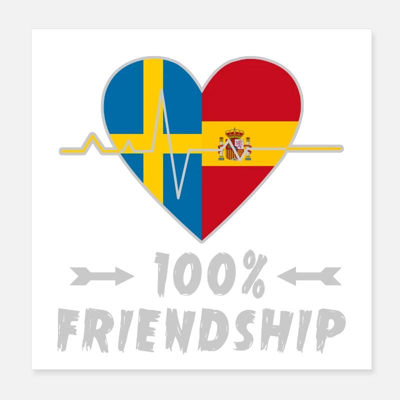 Schweden und Spanien 100% Freundschaft Poster 20x20 cm