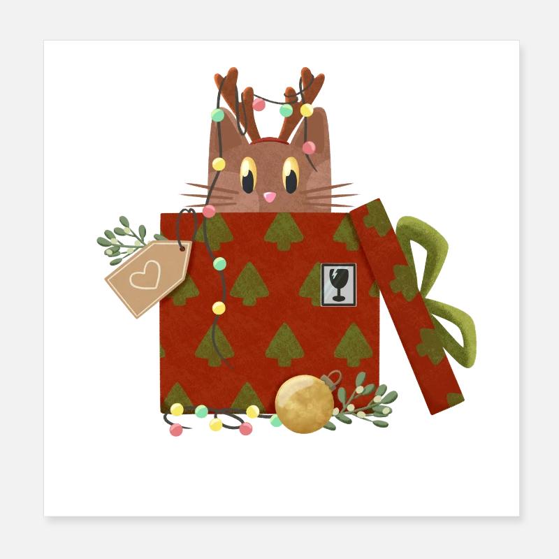Chat en cadeau de Noël Poster 20 x 20 cm