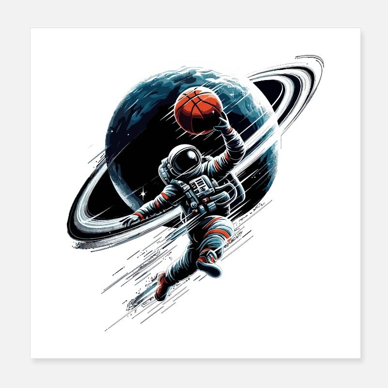 Basketball Astronaut Spaceman Gift Poster 8" x 8" (20x20 cm)