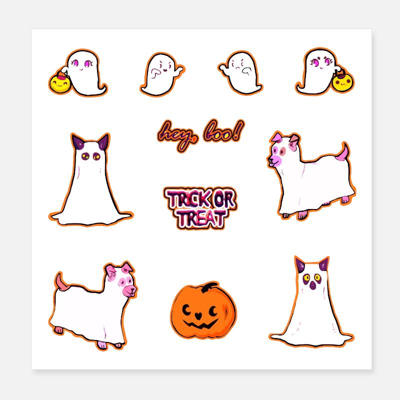 Süßes oder Saures - Niedliche Cartoon-Tiergeister Poster 20x20 cm