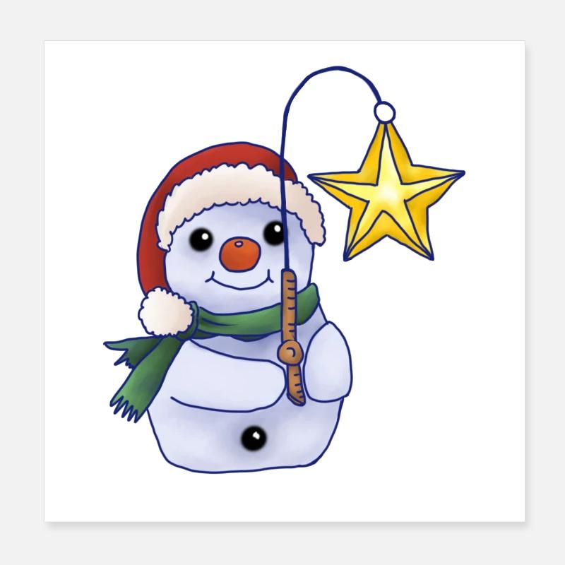 Schneemann mit Stern Poster 20x20 cm
