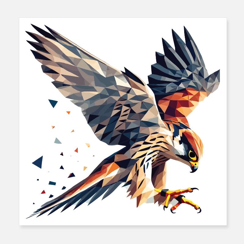 Falke Greifvogel Polygon Stil - Poster 20x20 cm - Weiß