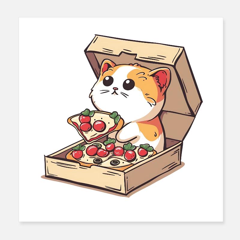 Cat Inside a Pizza Box Holding a Pizza Slice Poster 8" x 8" (20x20 cm)