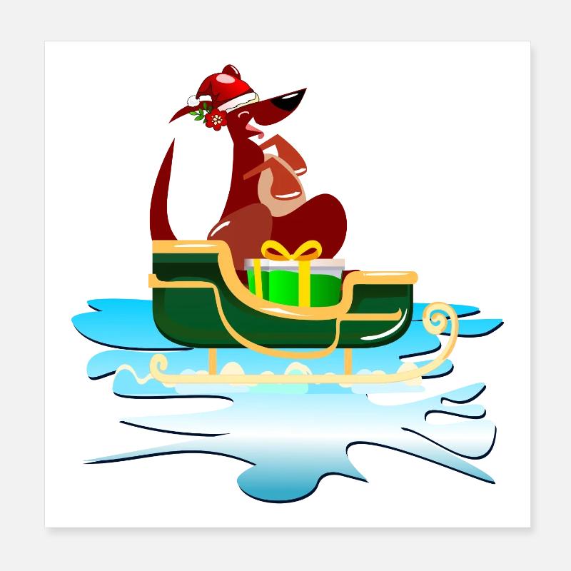 CHRISTMAS KANGAROO SLEIGH Poster 8" x 8" (20x20 cm)