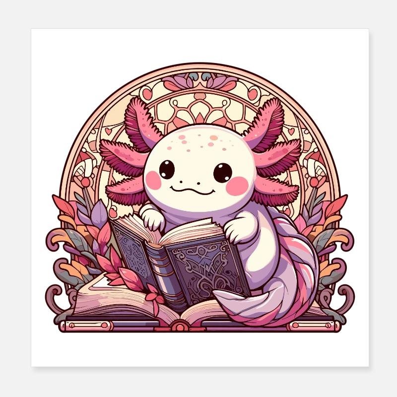 Axolotl Buch Bücher Lesen Geschenk Poster 20x20 cm