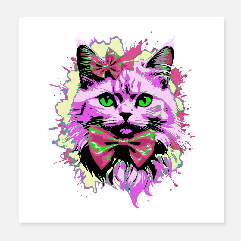 Neonkatze mit Fliege Poster 20x20 cm