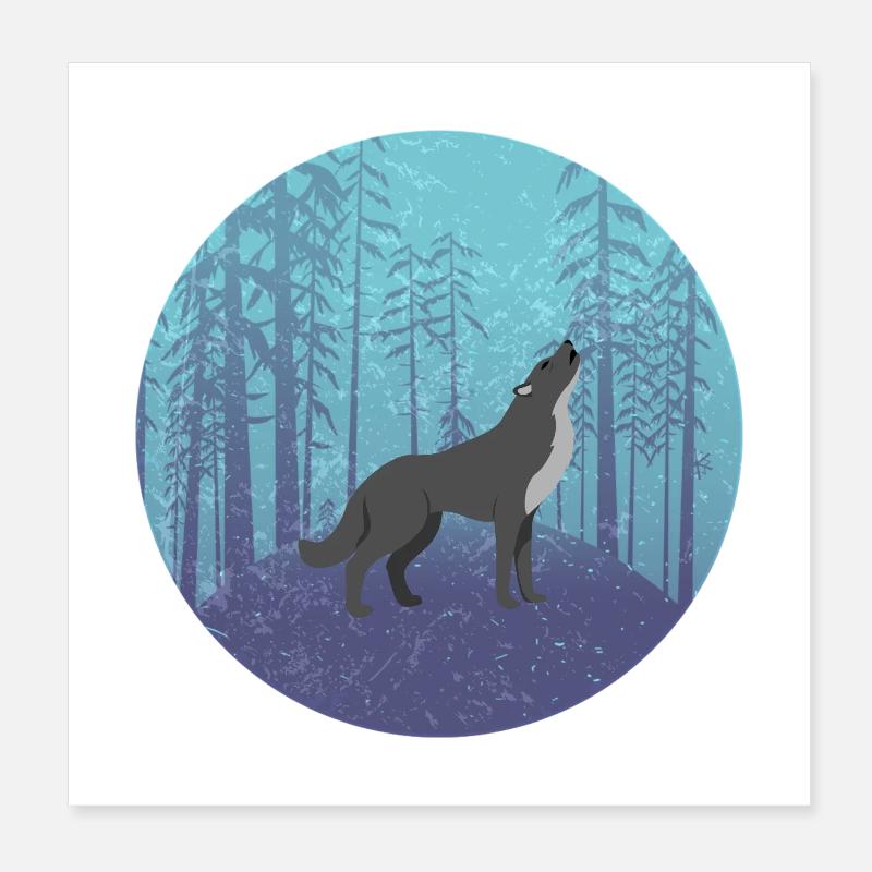 Loup dans la forêt de la lune Poster 20 x 20 cm