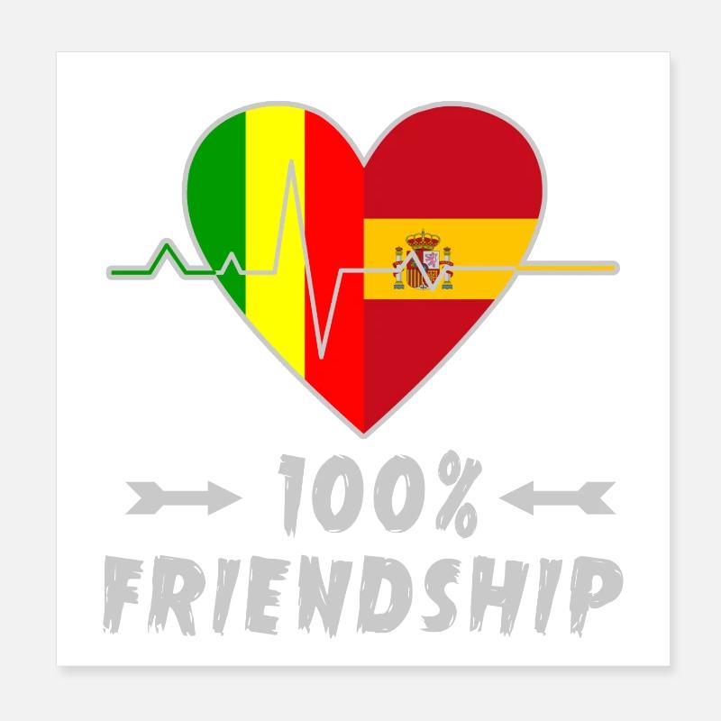 Mali und Spanien 100% Freundschaft Poster 20x20 cm