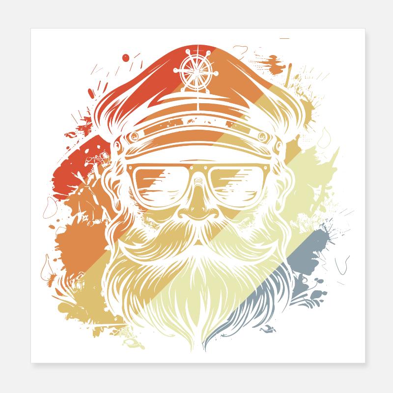 Dessin rétro de capitaine à voile Poster 20 x 20 cm