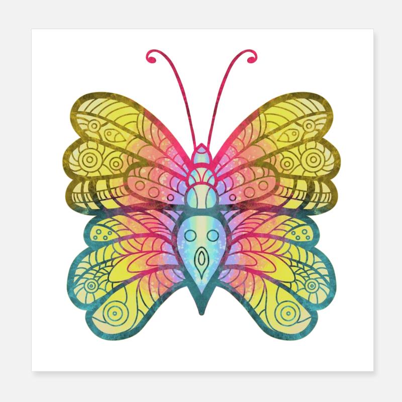 Mandala Papillon Aquarelle Poster 20 x 20 cm