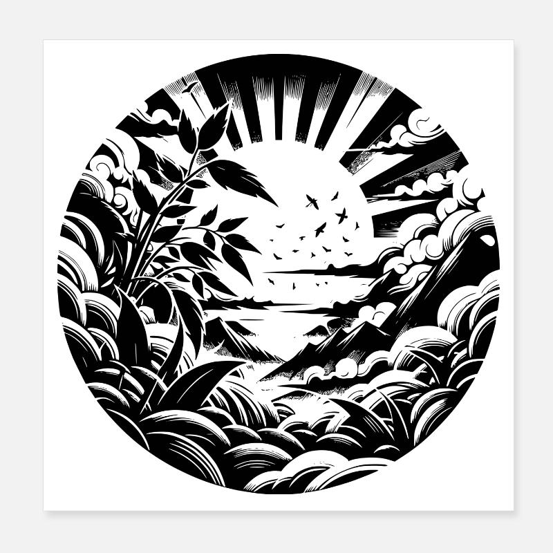 Nature view between mountains to the sun - Poster 8" x 8" (20x20 cm) - white