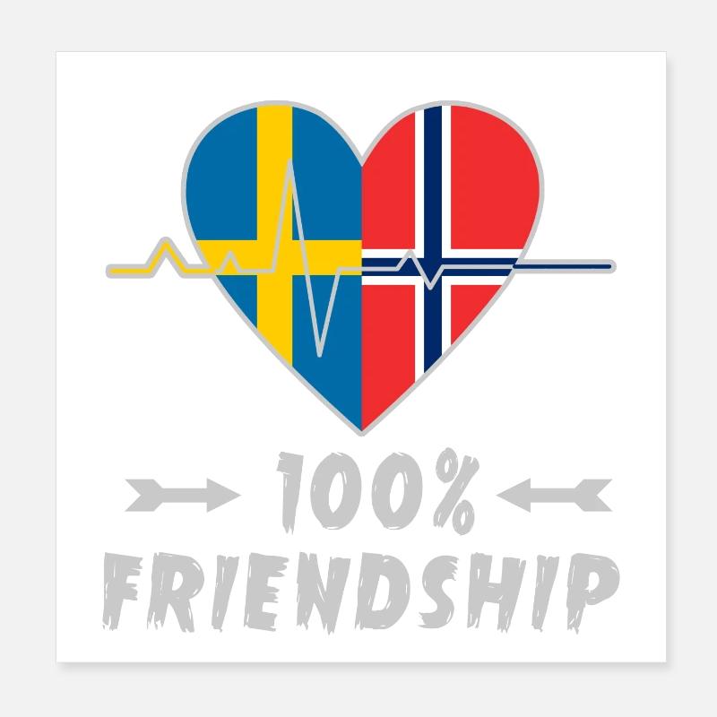 Schweden und Norwegen 100% Freundschaft Poster 20x20 cm
