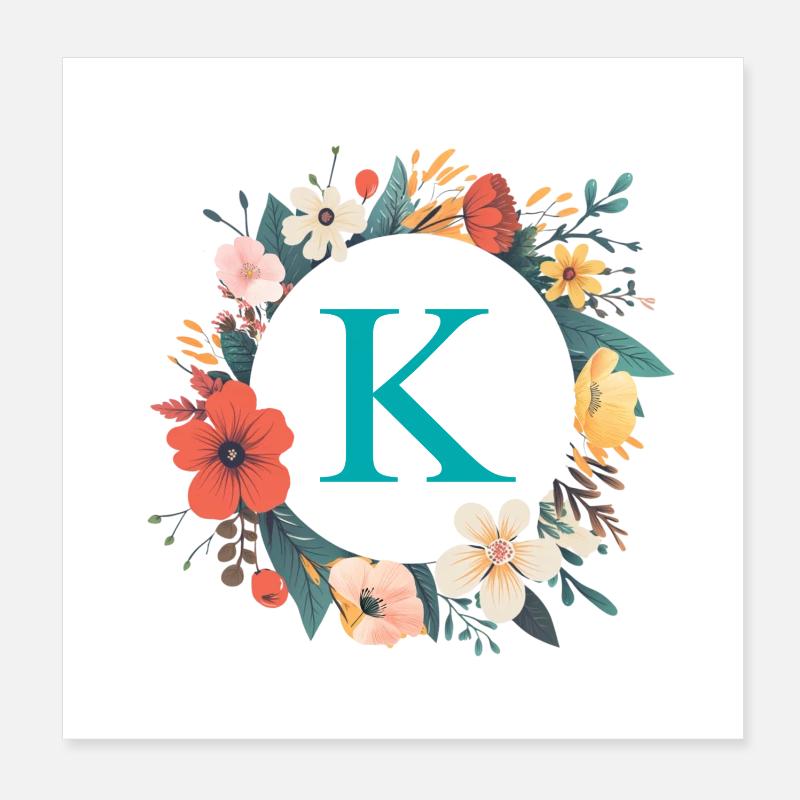 K Monogram, Couronne de fleurs, Personnalisable Poster 20 x 20 cm