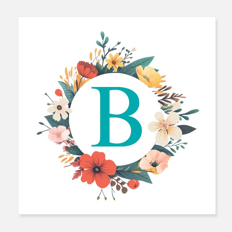 B Monogram, Flower Wreath, Personalizable Poster 8" x 8" (20x20 cm)